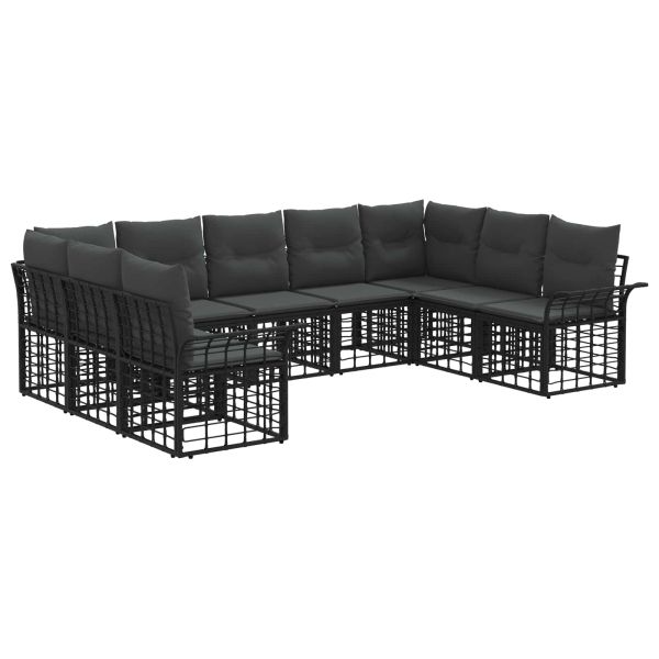 Комплект дивани за открито 9 pcs Черно и тъмно сиво Полиестер