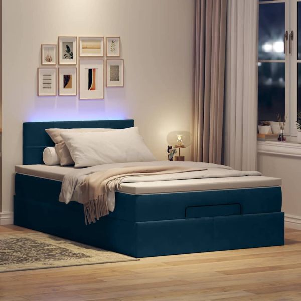 Османска легло с матрак и LED, тъмносиньо, 120x190 см, кадифе
