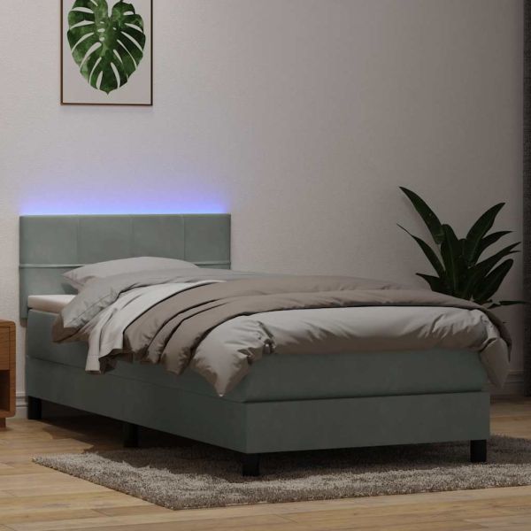 Боксспринг легло с матрак и LED, светлосиво, 80x220 см, кадифе