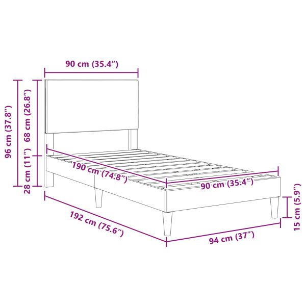 Рамка за легло с таблото Тъмносиво 90 x 190 cm Кордюрова тъкан
