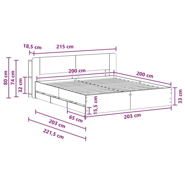 Леглово рамо с хранилище Черно 200 x 200 cm Инженерна дървесина
