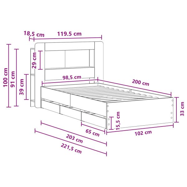 Леглово рамо с хранилище с таблото Опушен дъб 100 x 200 cm