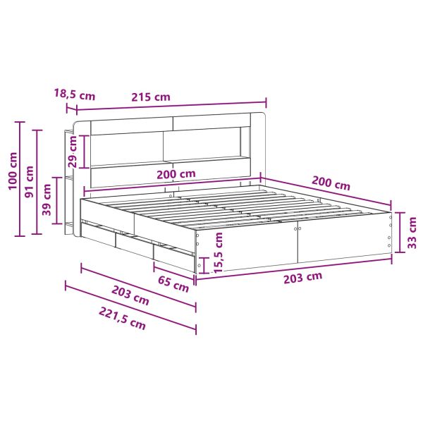 Леглово рамо с хранилище Черно 200 x 200 cm Инженерна дървесина