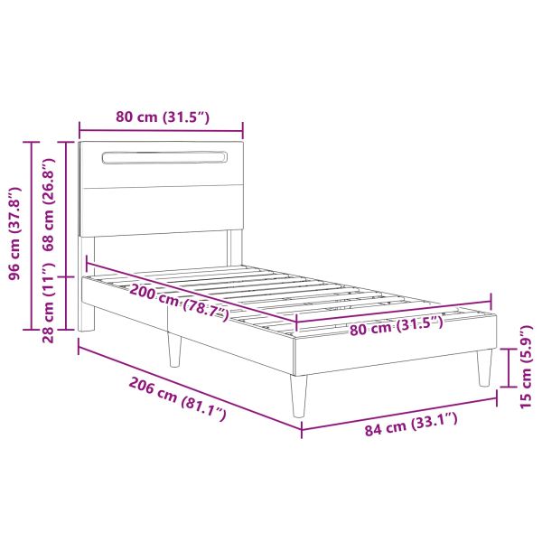 Рамка за легло с LED ленти Бяло 80 x 200 cm Изкуствена