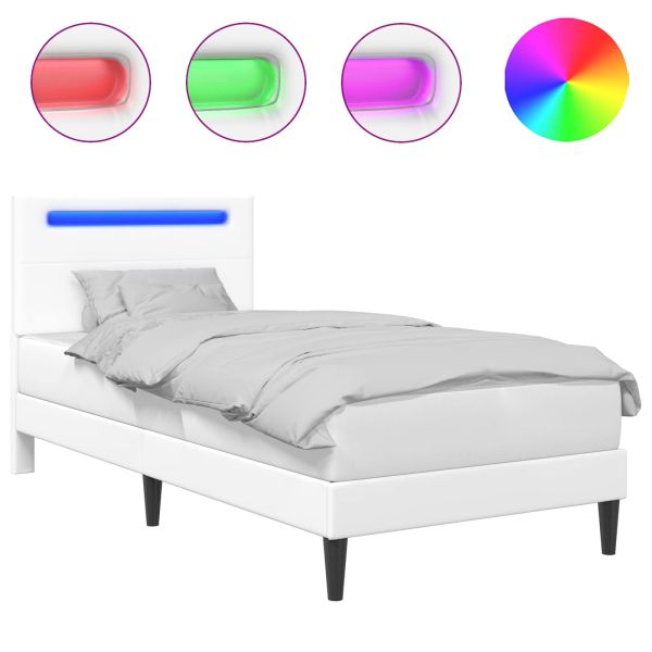 Рамка за легло с LED ленти Бяло 90 x 200 cm Изкуствена