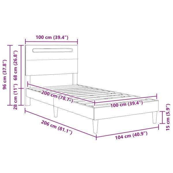 Рамка за легло с LED ленти Бяло 100 x 200 cm Изкуствена