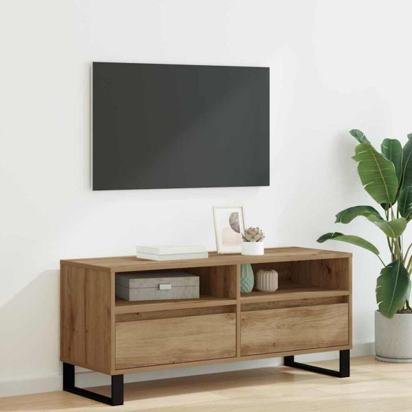 ТВ шкаф 100 x 34,5 x 44,5 см Дъб Инженерна дървесина и желязо