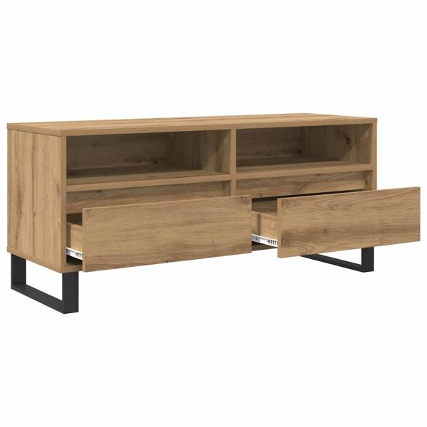 ТВ шкаф 100 x 34,5 x 44,5 см Дъб Инженерна дървесина и желязо