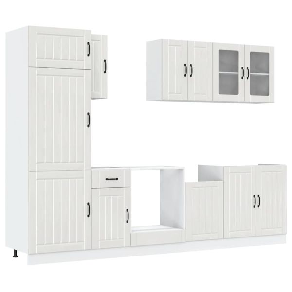 Комплект кухненски шкафове от 8 части "Lucca", бяло гланцово инженерно дърво