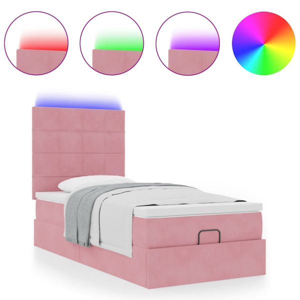 Османска легло с матраци и LED, розово, 90x190 см, кадифе