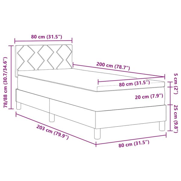 Легло с пружинирана основа Тъмен сив 80 x 200 cm текстил
