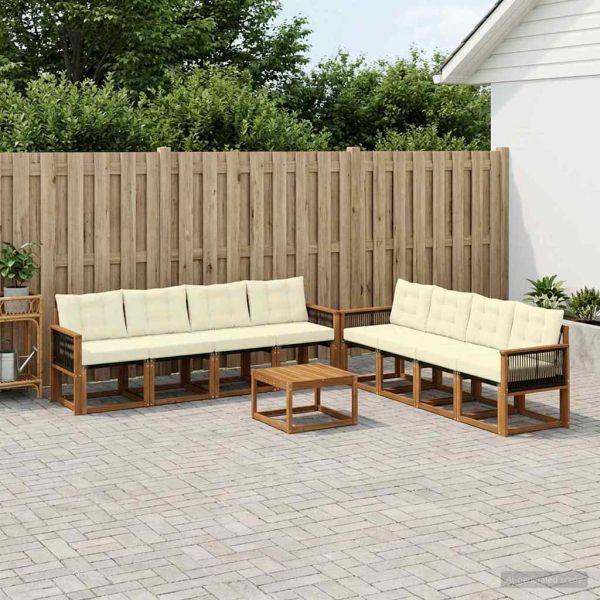 Комплект дивани за открито 9 pcs Натурален и Крема