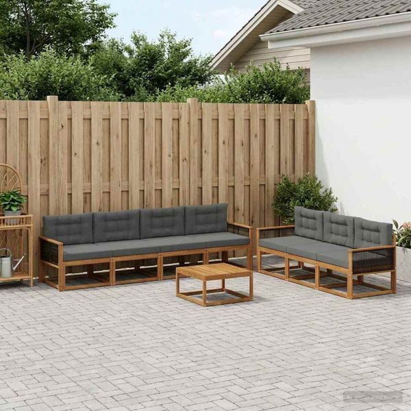 Комплект дивани за открито 8 pcs Натурален и Антрацит