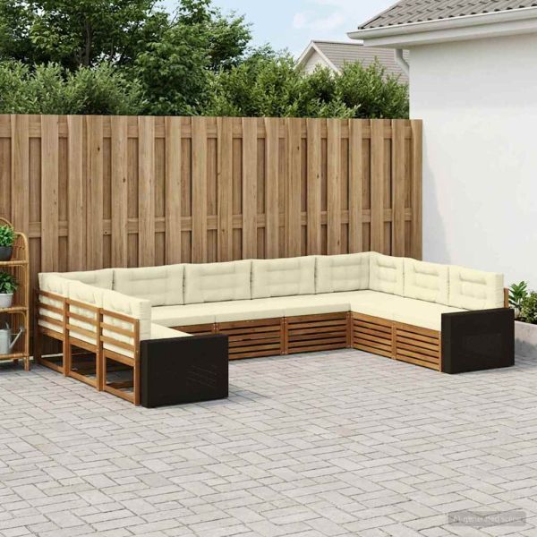 Комплект дивани за открито 9 pcs Натурален и Крема