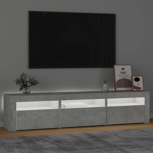 ТВ шкаф с LED осветление, бетонно сив, 180x35x40 см