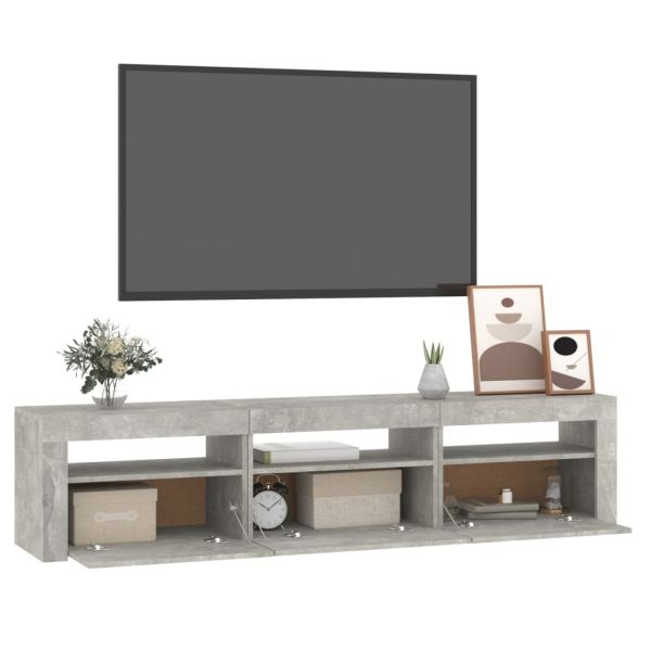 ТВ шкаф с LED осветление, бетонно сив, 180x35x40 см