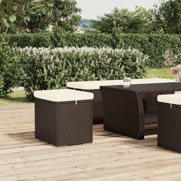 Табуретки с възглавници 2 бр кафяви 40x30x40 см полиратан