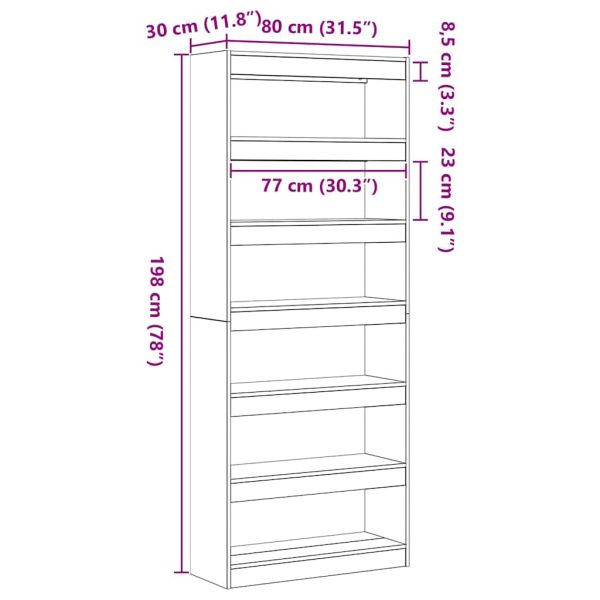 Шкаф за книги с рафт Димян дъб 80 x 30 x 198 см Инженерно дърво