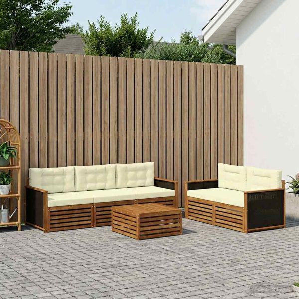 Комплект дивани за открито 6 pcs Натурален и Крема