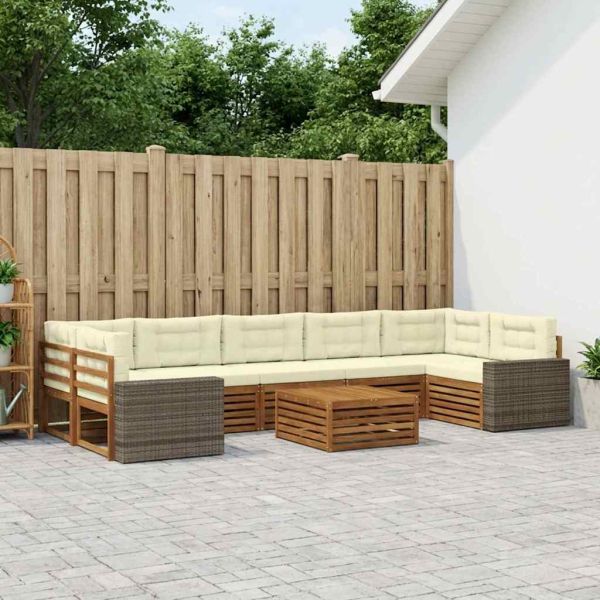 Комплект дивани за открито 8 pcs Натурален и Крема