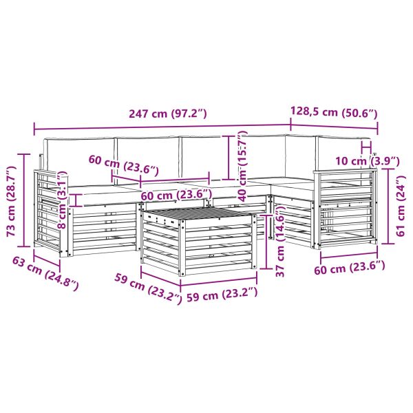 Комплект дивани за открито 6 pcs Бяло и Бежово 59 x 59 x 37 см