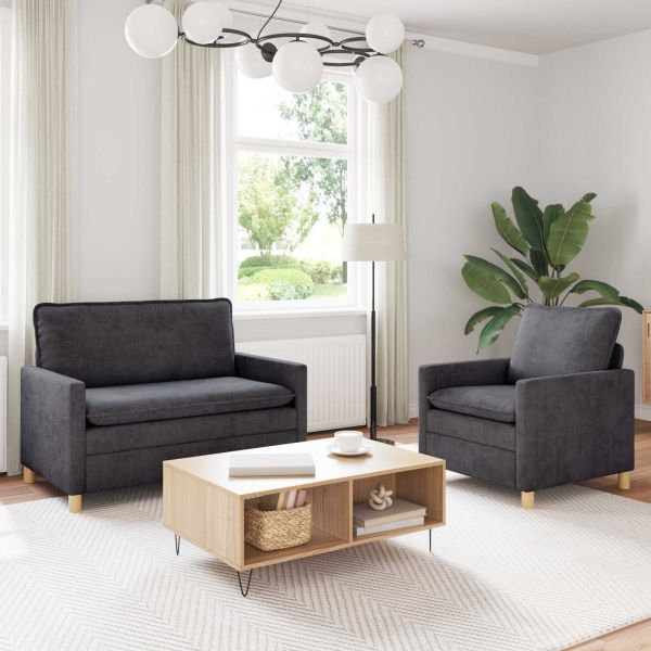 Комплект дивани 2 pcs Тъмносиво Полиестер