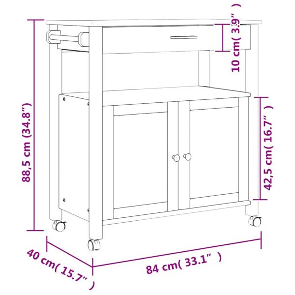 Кухненска количка "MONZA" 84x40x88,5 см борово дърво масив