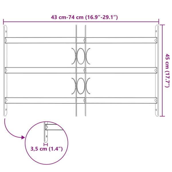 Сигурна решетка за прозорци с 3 напречни ленти 3 pcs 43-74 см