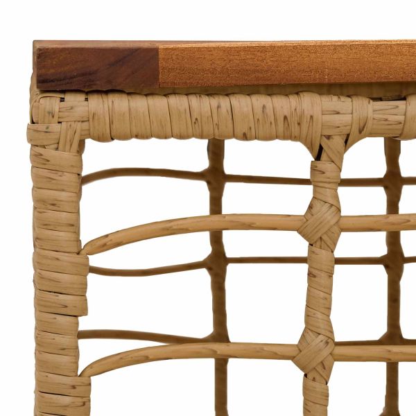 Градинска маса Натурално 55 x 55 x 37 см PE Ратаново и Стъкло