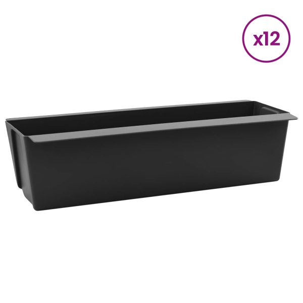 Кутиите за цветя за евро палети 12 pcs Черно 36 x 13,5 x 9,5 см