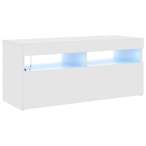 ТВ шкаф с LED осветление, бял гланц, 90x35x40 см