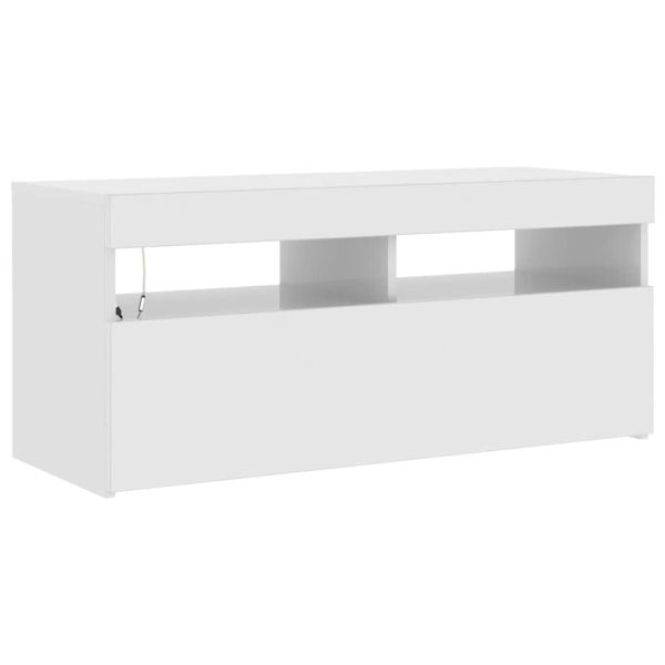 ТВ шкаф с LED осветление, бял гланц, 90x35x40 см