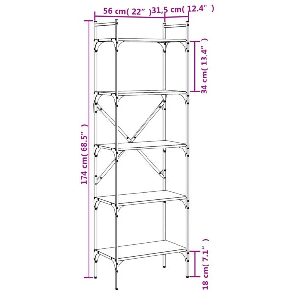 Библиотека 5 рафта черна 56x31,5x174 см инженерно дърво