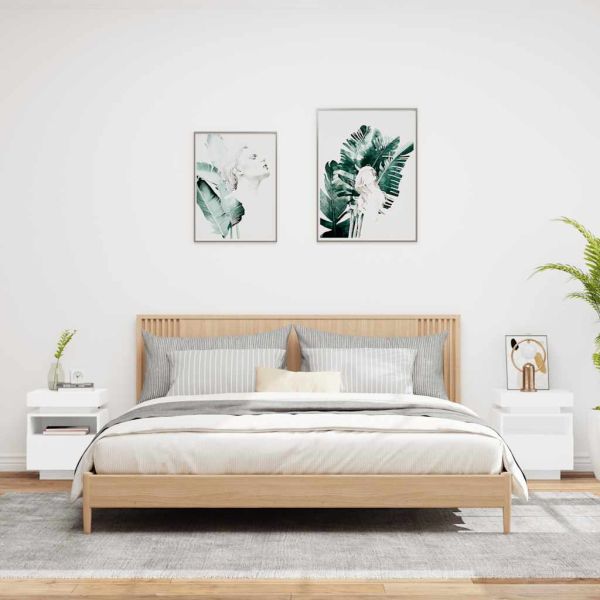 Нощни шкафчета с LED осветление, 2 бр, бели, 40x39x48,5 см