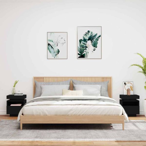 Нощни шкафчета с LED осветление, 2 бр, черни, 40x39x48,5 см