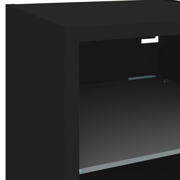 Стенен ТВ шкаф с LED осветление, черен, 30x28,5x30 см