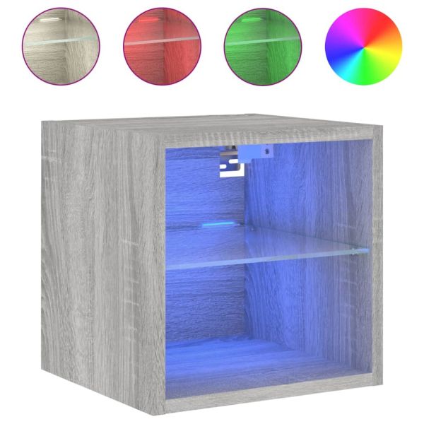 Стенни ТВ шкафове с LED лампи, 2 бр, сив сонома, 30x28,5x30 см
