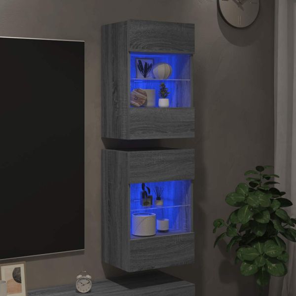 Стенни шкафове с LED светлини за телевизор, 2 бр, сив сонома, 40x30x60,5 см