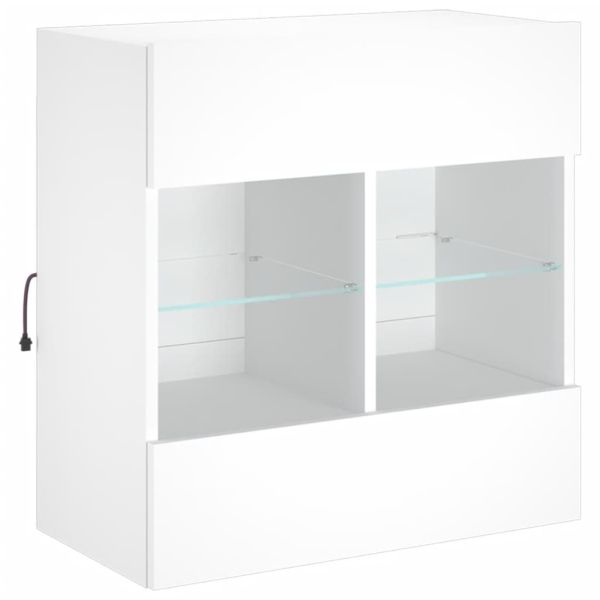 Стенен ТВ шкаф с LED осветление, бял, 58,5x30x60,5 см