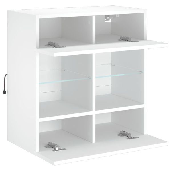 Стенен ТВ шкаф с LED осветление, бял, 58,5x30x60,5 см