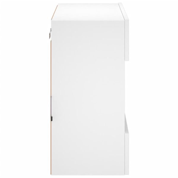 Стенен ТВ шкаф с LED осветление, бял, 58,5x30x60,5 см