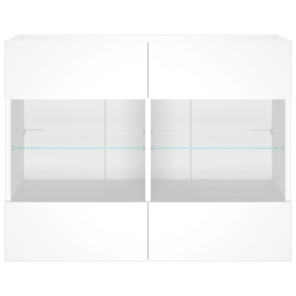 Стенен ТВ шкаф с LED осветление, бял, 78,5x30x60,5 см