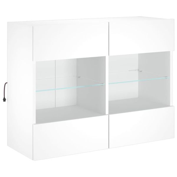 Стенен ТВ шкаф с LED осветление, бял, 78,5x30x60,5 см