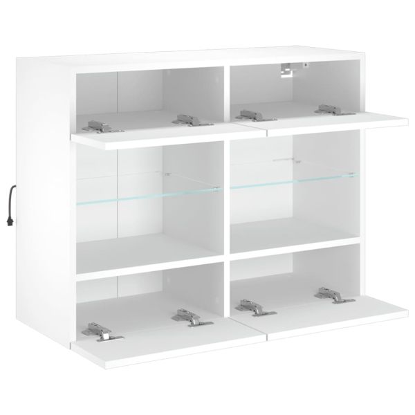 Стенен ТВ шкаф с LED осветление, бял, 78,5x30x60,5 см