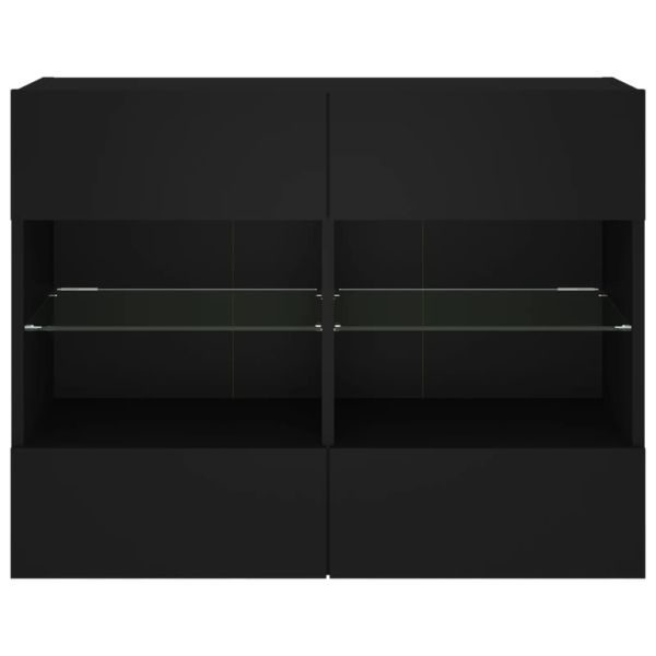 Стенен ТВ шкаф с LED осветление, черен, 78,5x30x60,5 см
