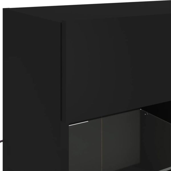 Стенен ТВ шкаф с LED осветление, черен, 78,5x30x60,5 см