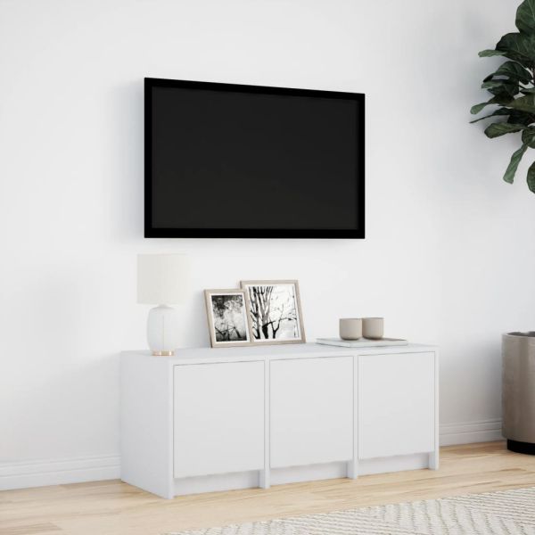 ТВ шкаф с LED, бял, 97x34x40 см, инженерно дърво