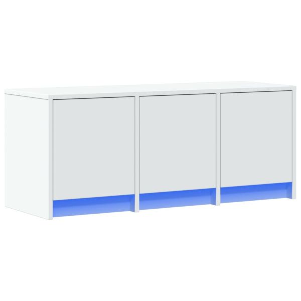 ТВ шкаф с LED, бял, 97x34x40 см, инженерно дърво