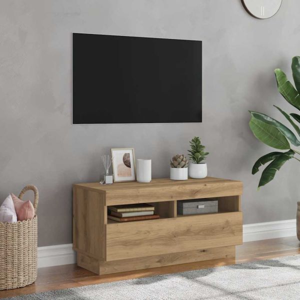ТВ шкаф с LED осветление, 80x35x40 см, инженерно дърво