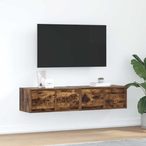 ТВ шкафове 2 бр Опушен дъб 60x31x25,5 см инженерно дърво
